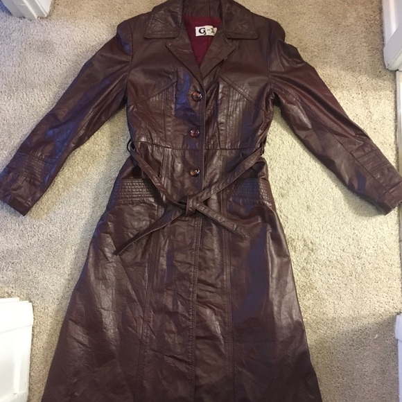 Vintage Jackets & Blazers - 🦄Vintage Leather Trench Coat (Burgundy)